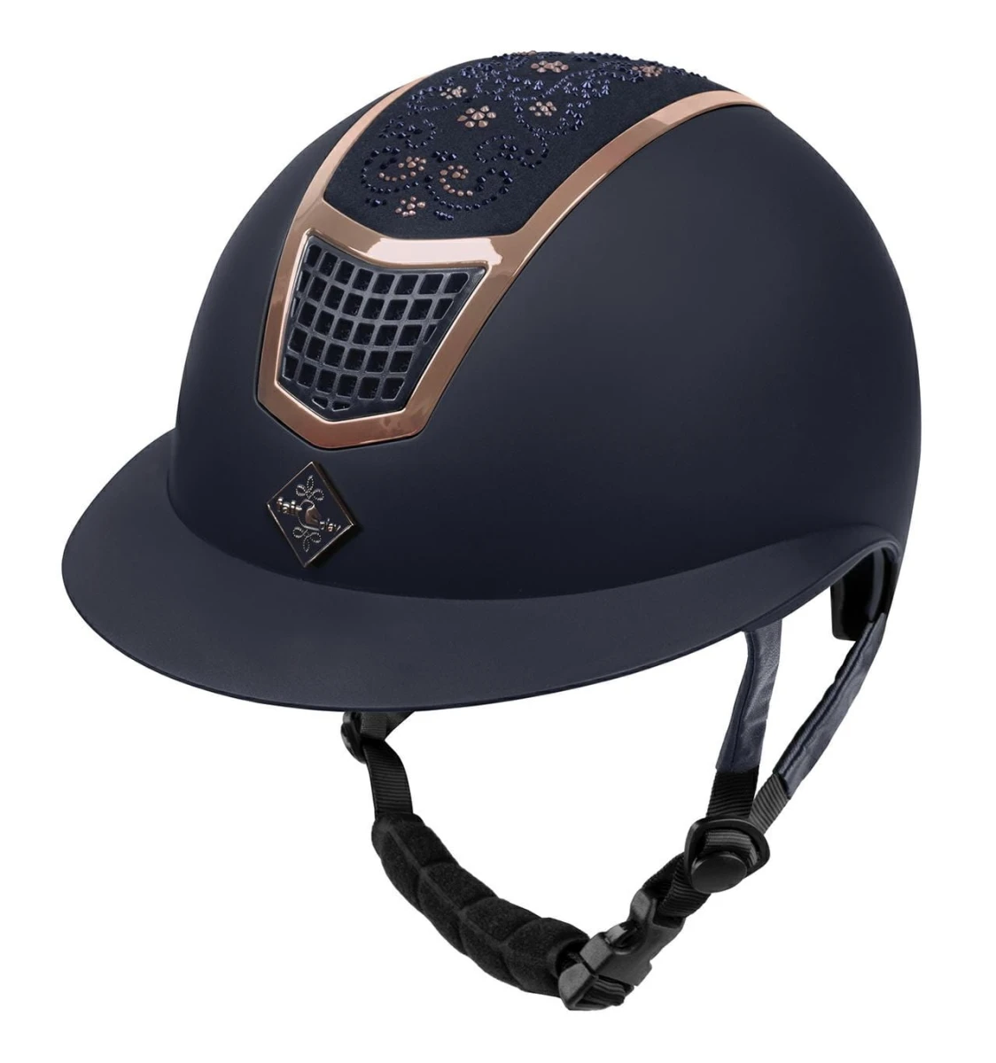 FAIR PLAY kask jeździecki QUANTINUM CHIC rosegold granatowy, szeroki daszek L 59-61