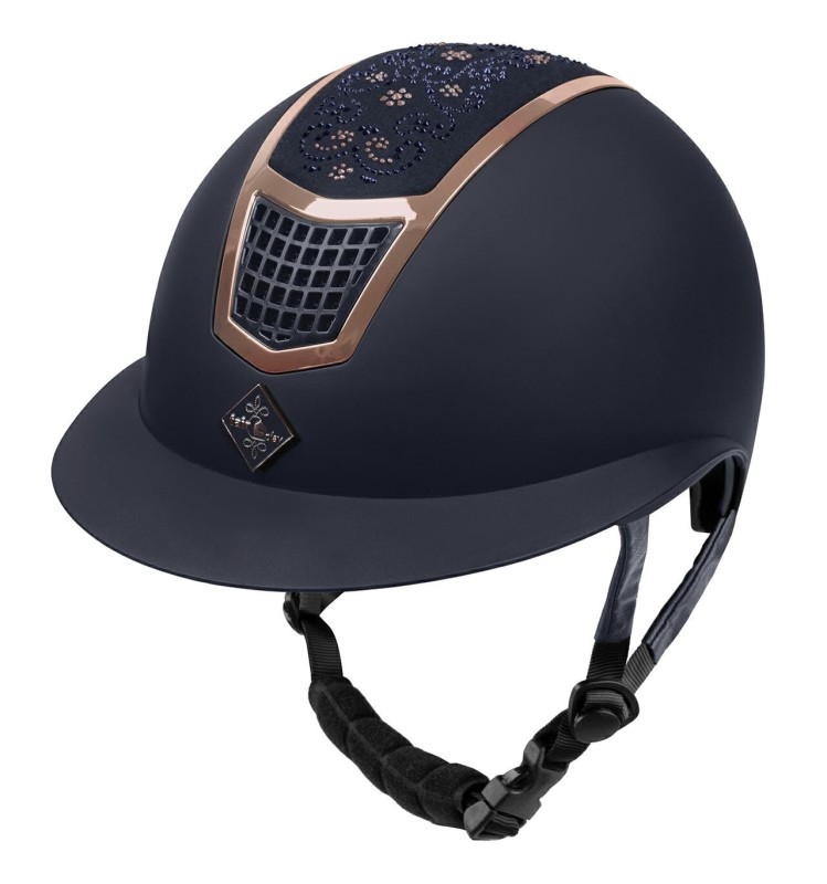 FAIR PLAY kask jeździecki QUANTINUM CHIC rosegold granatowy, szeroki daszek L 59-61