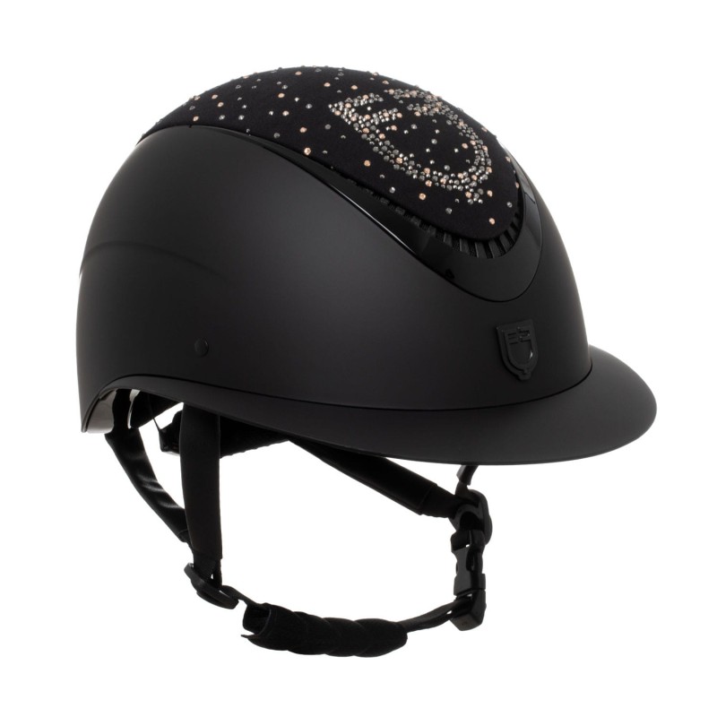 EQUESTRO kask jeździecki matowy z szerokim daszkiem i logo z cyrkonii 55-57 M